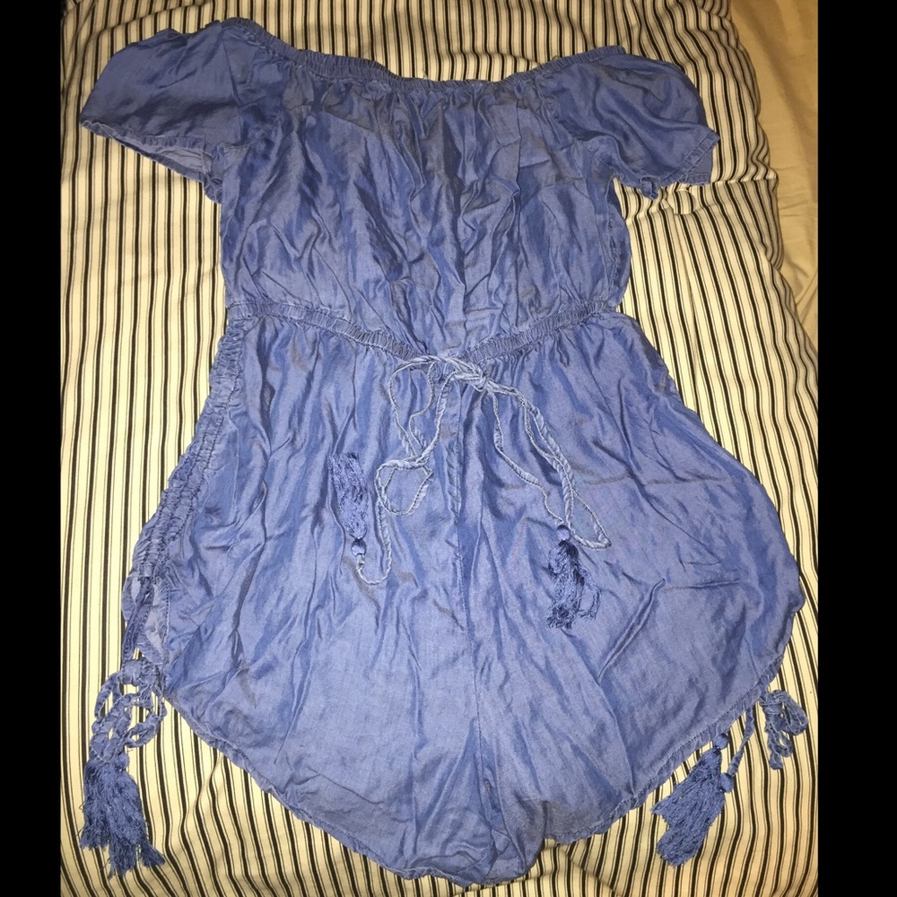 Off Shoulder Blue Romper